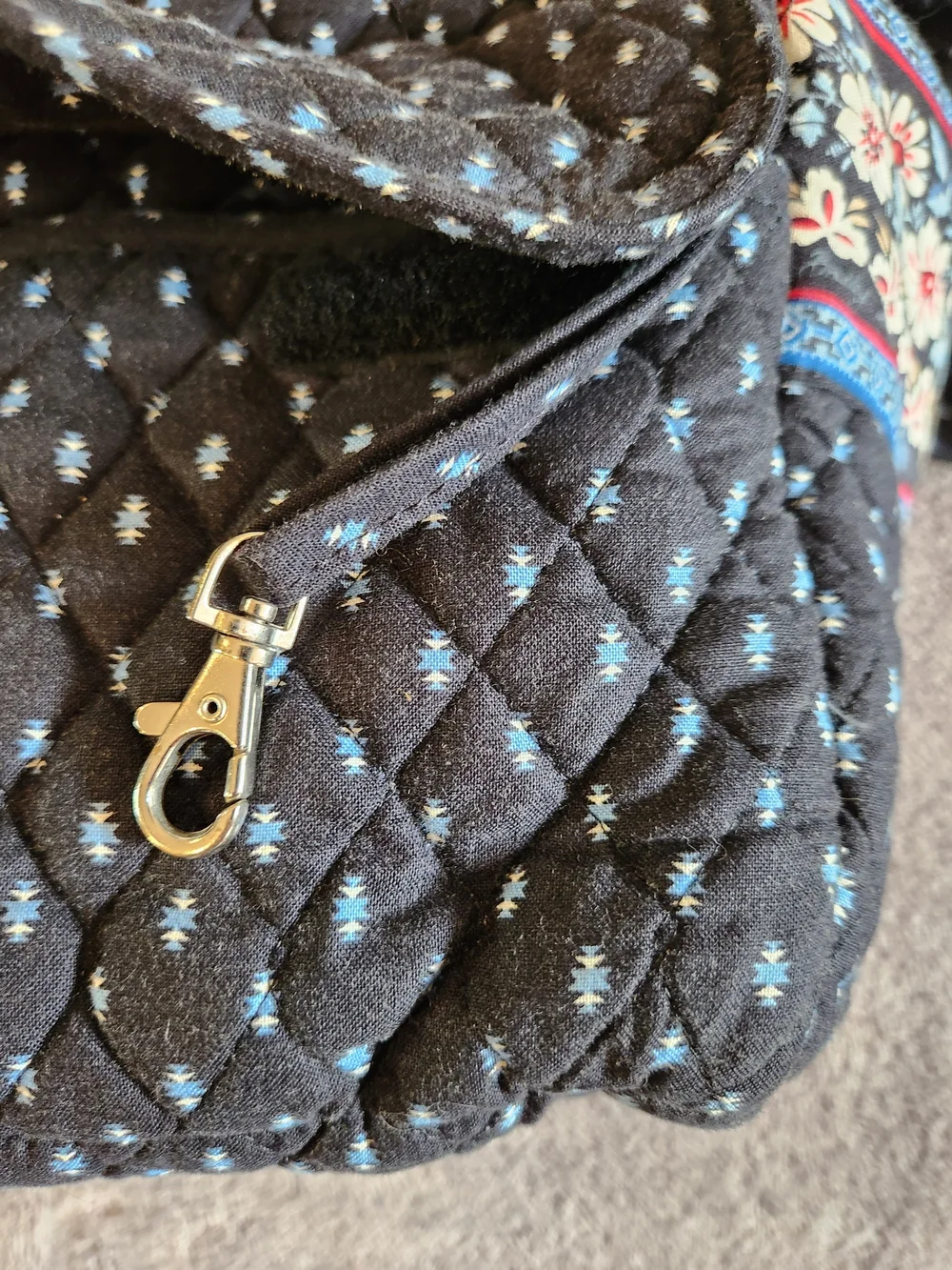 Vera Bradley Black Quilted Crossbody with Floral Trim